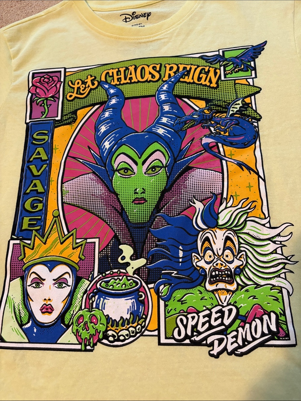 Disney Villain Graphic Tee with Green, Blue and Pink Artwork